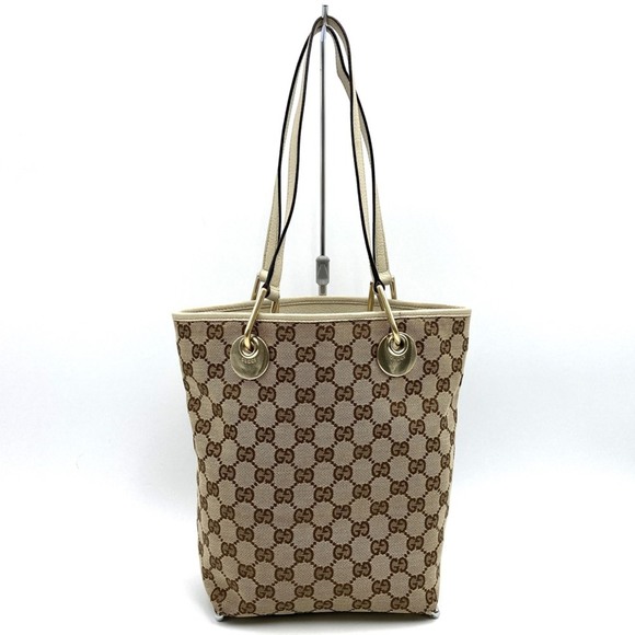 GUCCI 120840 Shoulder Bag Tote GG Canvas/Leather Beige - Picture 1 of 10